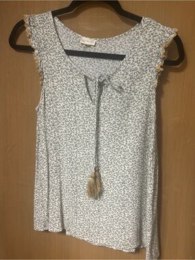 Sleeveless Gray  Floral Tie-Neck Women's Top